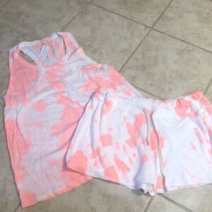 NWT Sundry Pop of Peach Tie Dye Shorts and Tank Set